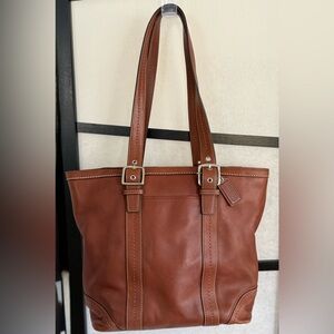 👜 CLASSIC:  VIntage Coach Hampton Leather Tote Shoulder Bag -  Brown F12607